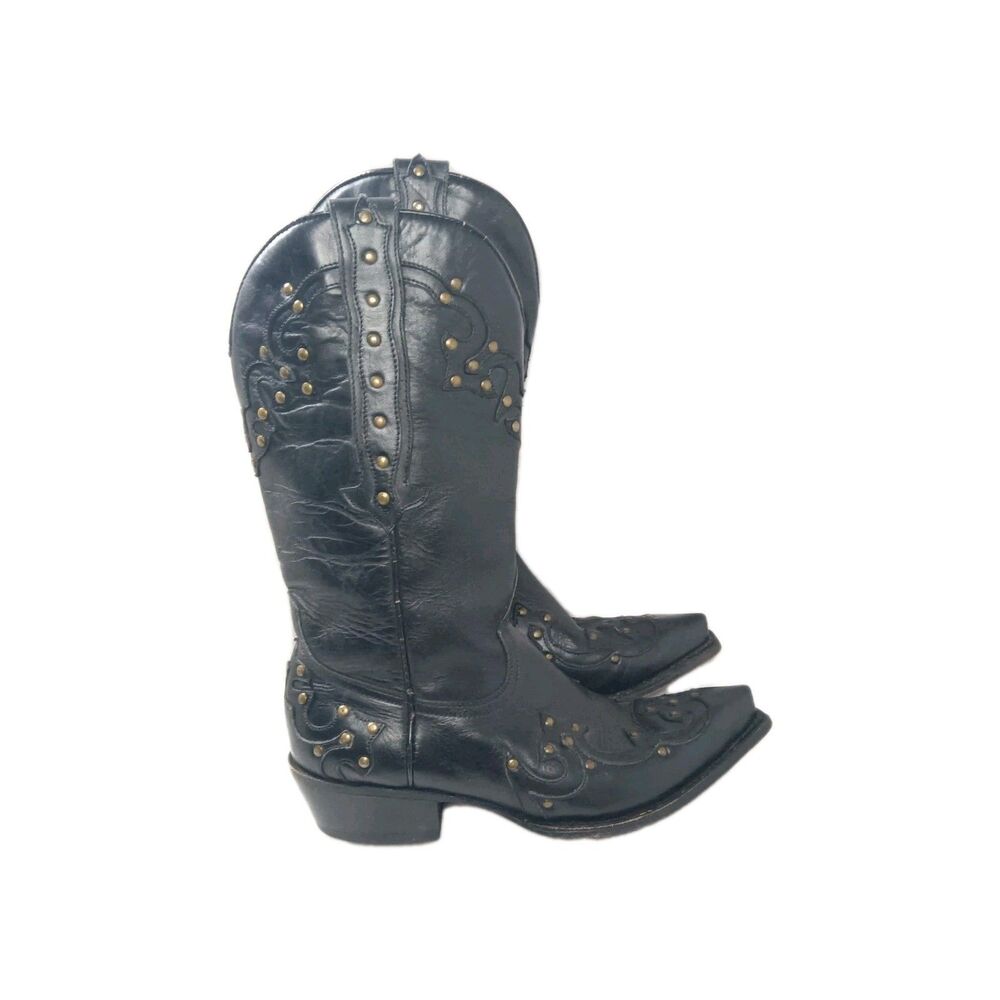 Black Leather Snip Toe Boots Women's Size 7 Studs Accent - Picture 6 of 10
